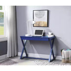 Scrivania Nalo Finitura Blu Crepuscolo - Acme Furniture: Legno di Pioppo Moderno e MDF, Design Base a X, Cassetto Multiuso