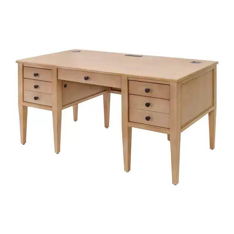 Martin Furniture Scrivania moderna con semibasamento in legno Collezione Laurel Marrone chiaro: Postazione di lavoro direzionale con cassetto multiuso