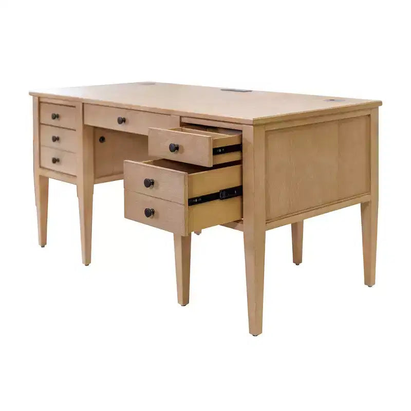 Martin Furniture Scrivania moderna con semibasamento in legno Collezione Laurel Marrone chiaro: Postazione di lavoro direzionale con cassetto multiuso