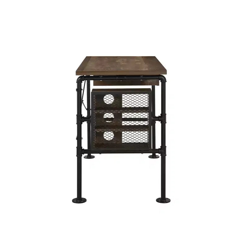 Scrivania Endang Rovere invecchiato/Nero - Acme Furniture: Telaio in metallo, Superficie salvaspazio da 39"