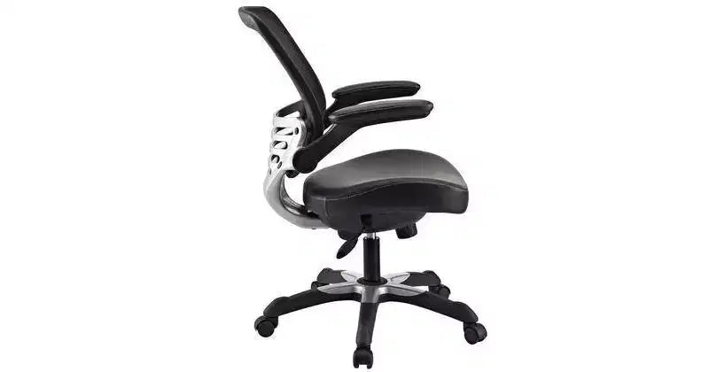 Sedia da ufficio Edge Mesh in ecopelle vegana con braccioli pieghevoli nera - Modway