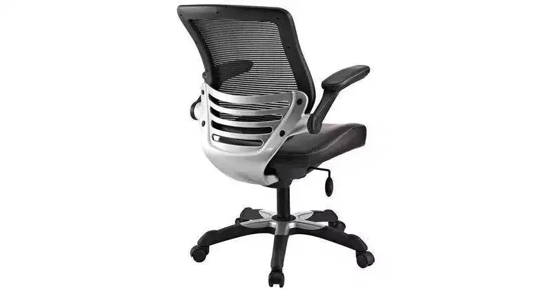 Sedia da ufficio Edge Mesh in ecopelle vegana con braccioli pieghevoli nera - Modway