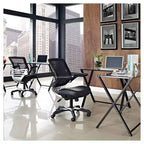 Sedia da ufficio Edge Mesh in ecopelle vegana con braccioli pieghevoli nera - Modway