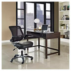 Sedia da ufficio Edge Mesh in ecopelle vegana con braccioli pieghevoli nera - Modway