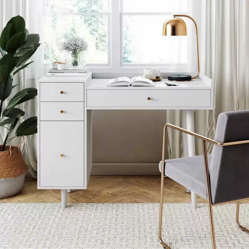 Scrivania da trucco Daisy Wood con cassetti 42" bianco opaco/oro - Nathan James