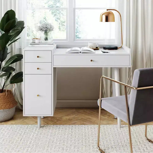 Scrivania da trucco Daisy Wood con cassetti 42" bianco opaco/oro - Nathan James