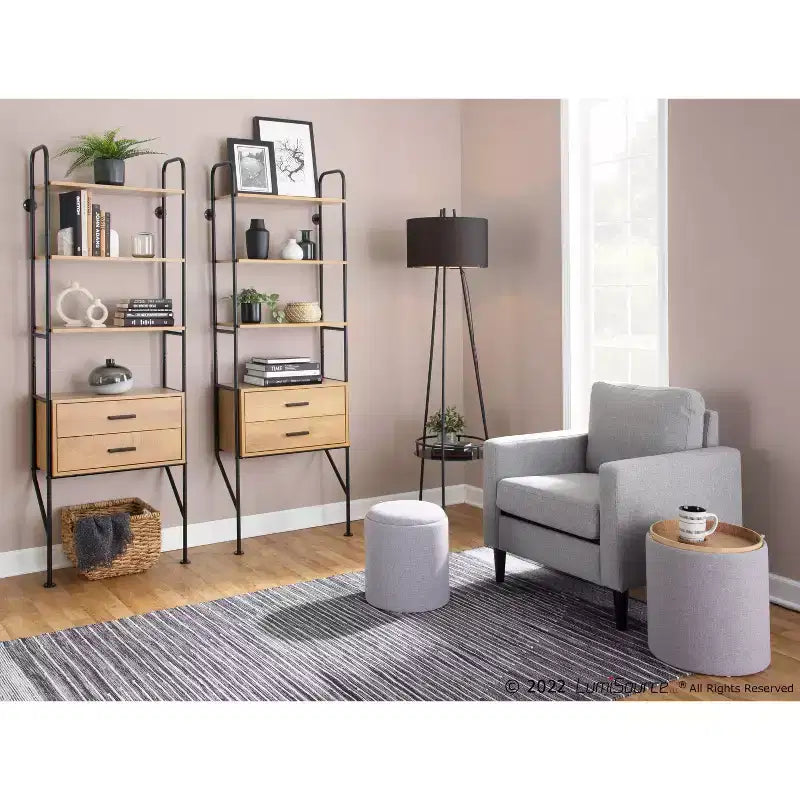 Libreria snella in acciaio/legno da 75" nera/marrone - LumiSource
