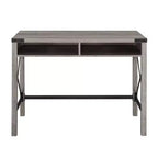 Scrivania per studio Sophie Modern Farmhouse con struttura a X e ripiani a giorno, effetto legno grigio - Saracina Home