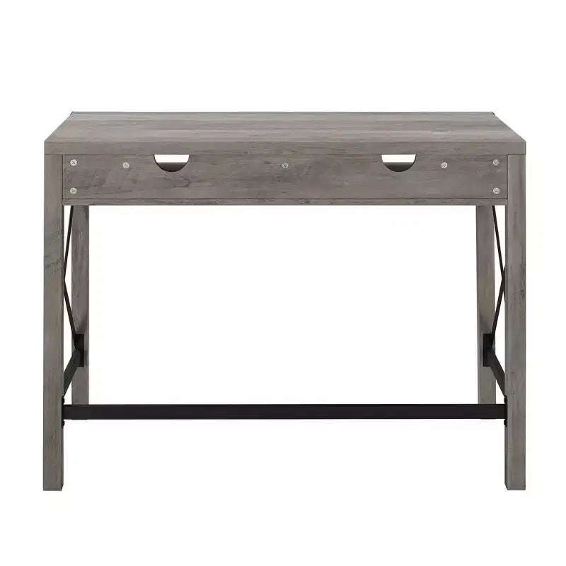 Scrivania per studio Sophie Modern Farmhouse con struttura a X e ripiani a giorno, effetto legno grigio - Saracina Home
