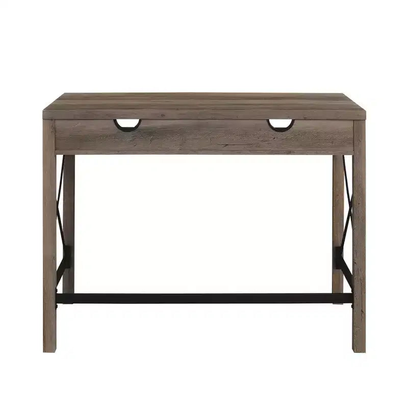 Scrivania per studio Sophie Modern Farmhouse con struttura a X e ripiani a giorno, effetto legno grigio - Saracina Home