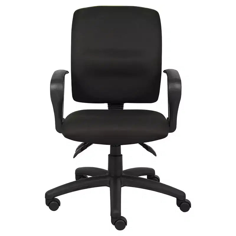Sedia da lavoro in tessuto multifunzione con braccioli ad anello nera - Boss Office Products: regolabile, girevole, base in nylon