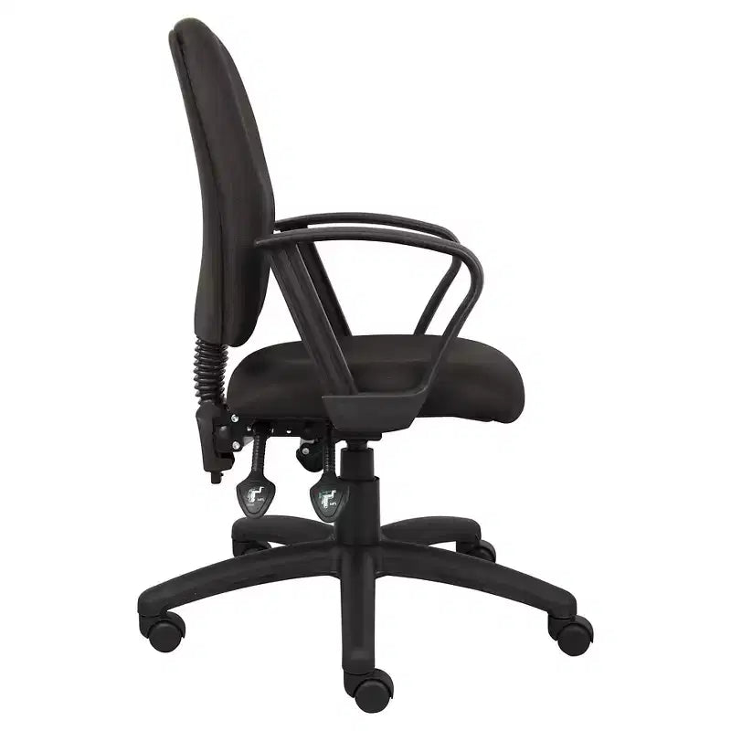 Sedia da lavoro in tessuto multifunzione con braccioli ad anello nera - Boss Office Products: regolabile, girevole, base in nylon