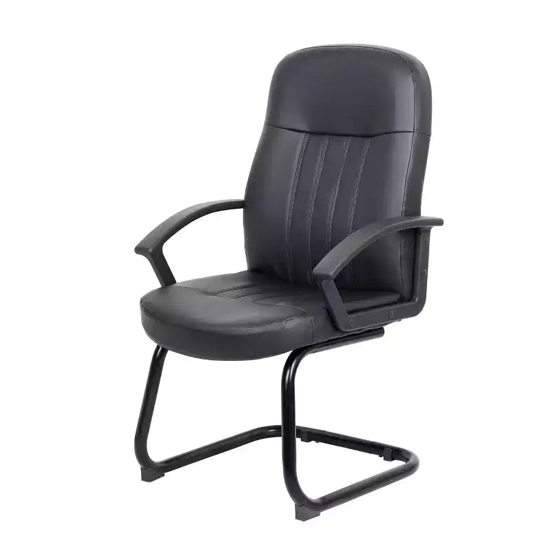 Chaise d'appoint de bureau Executive en cuir noir - Boss Office Products : Piètement en métal, Rembourrée, Accoudoirs fixes, Nettoyage des taches