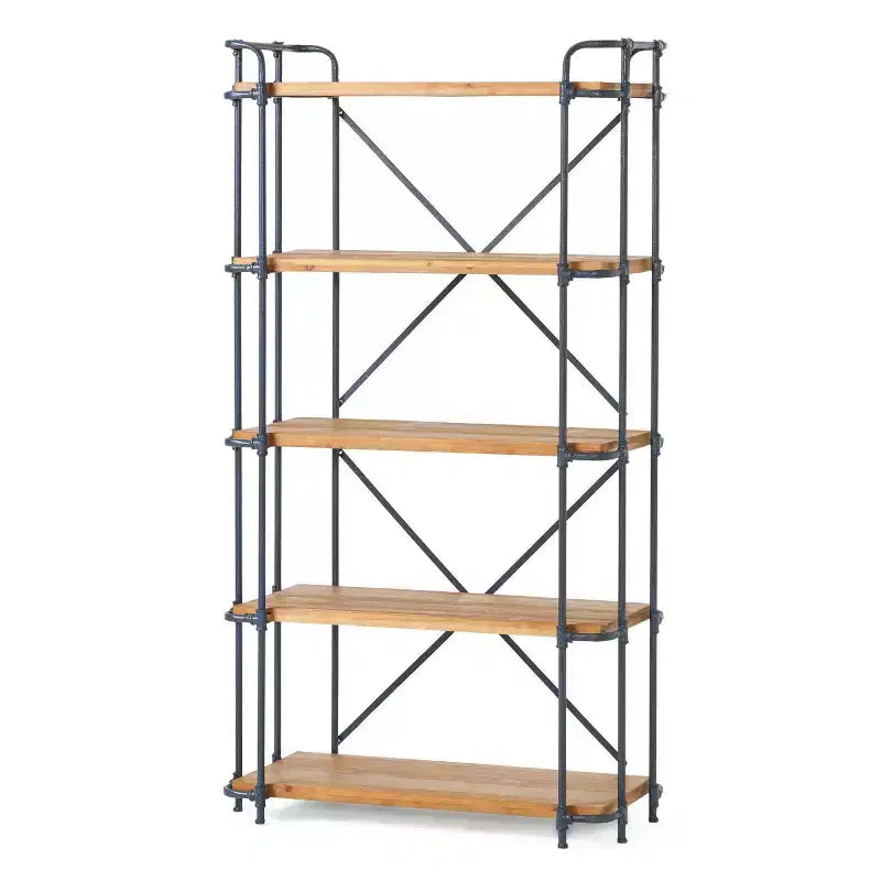 Christopher Knight Home Yorktown 66.75" 5-Shelf Industrial Bookcase Brown: Metal & Wood, Console Style, 250lb Capacity