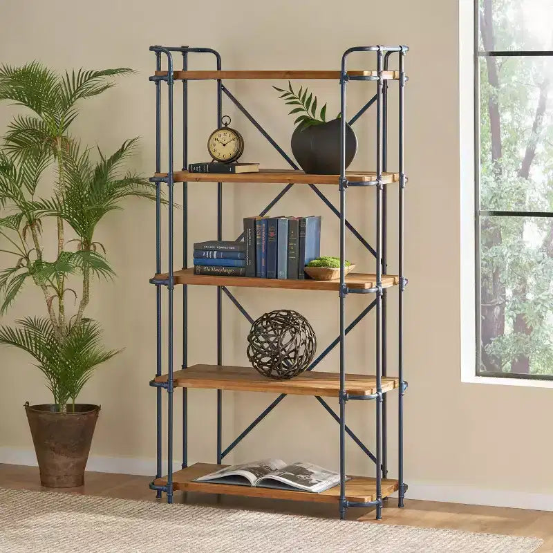 Christopher Knight Home Yorktown 66,75" Libreria Industriale a 5 Ripiani Marrone: Metallo e Legno, Stile Console, Capacità 113 kg