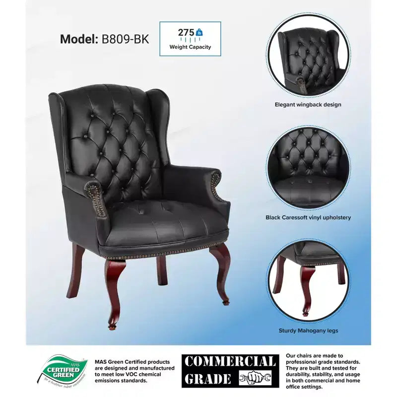 Poltrona ospite tradizionale Wingback nera - Boss Office Products