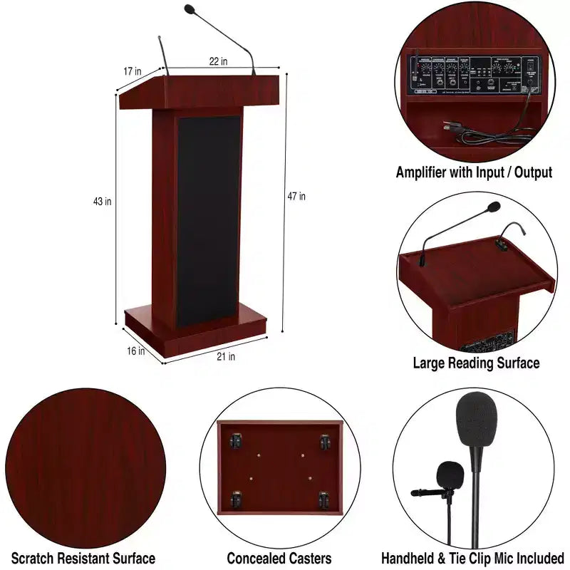 Hampden Furnishings Orator Leggio da Conferenza in Mogano: Stile Moderno, Telaio in MDF, Superficie Laminata, Montaggio da Adulti Richiesto