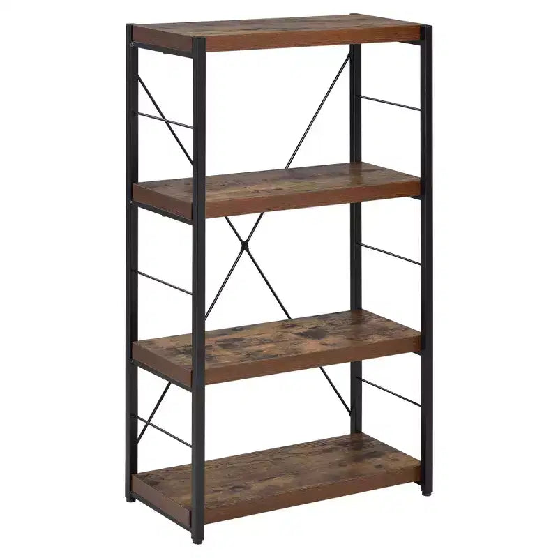 Acme Furniture 43" Decorative Bookshelf Oak: Scandinavian Style, Metal Frame, Open Back, 4-Tier Storage