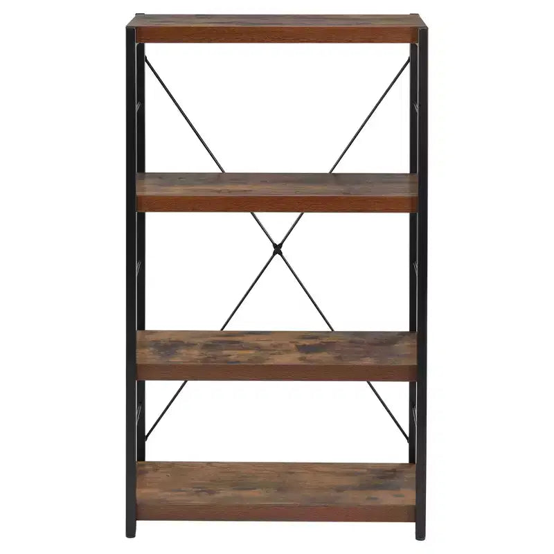 Libreria Decorativa Acme Furniture 43" Quercia: Stile Scandinavo, Struttura in Metallo, Schienale Aperto, 4 Ripiani