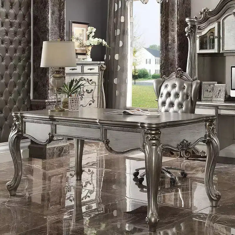 Scrivania direzionale Versailles platino antico - Acme Furniture: Superficie impiallacciata, Struttura in legno, Contenitore chiuso