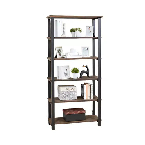 70" Pomona 5 Shelf Bookshelf Metal and Solid Wood Natural - Alaterre Furniture