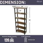 Libreria a 5 ripiani Pomona da 70" in metallo e legno massiccio Naturale - Alaterre Furniture