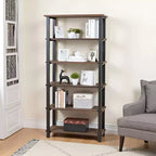 Libreria a 5 ripiani Pomona da 70" in metallo e legno massiccio Naturale - Alaterre Furniture
