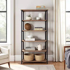 Libreria a 5 ripiani Pomona da 70" in metallo e legno massiccio Naturale - Alaterre Furniture