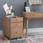 Mobiletto Archivio a 3 Cassetti con Rotelle Wedeln in Legno Finitura Naturale - Powell: Contenitore Mobile con Rotelle Bloccabili