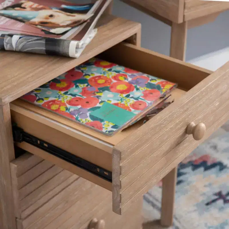 Mobiletto Archivio a 3 Cassetti con Rotelle Wedeln in Legno Finitura Naturale - Powell: Contenitore Mobile con Rotelle Bloccabili