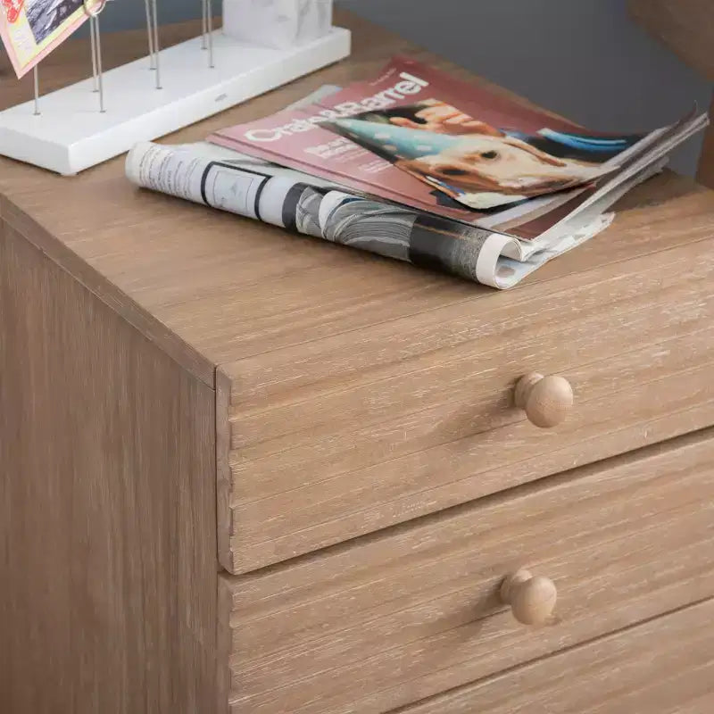 Mobiletto Archivio a 3 Cassetti con Rotelle Wedeln in Legno Finitura Naturale - Powell: Contenitore Mobile con Rotelle Bloccabili