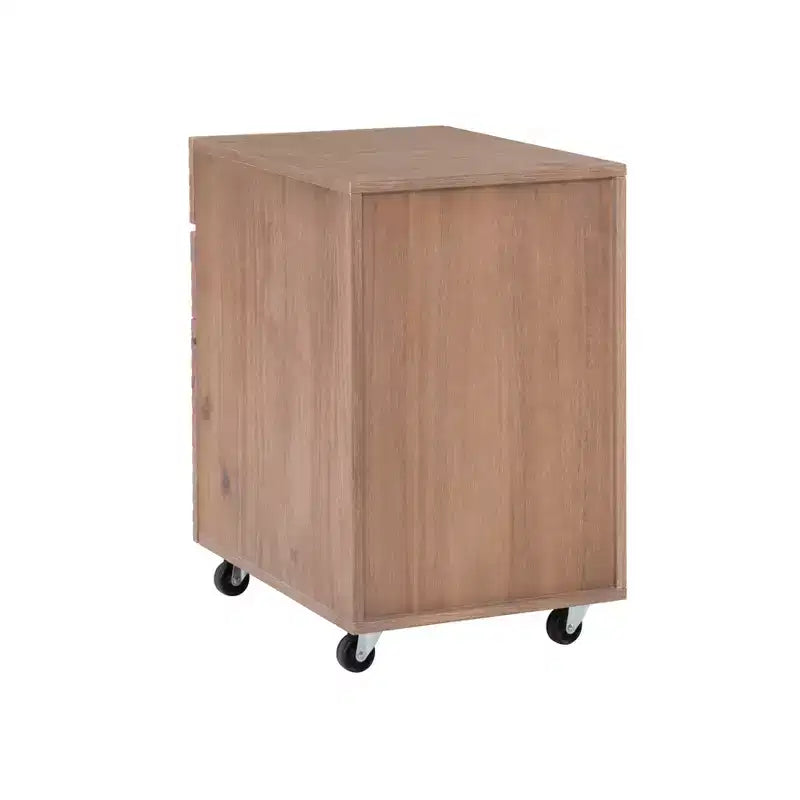 Mobiletto Archivio a 3 Cassetti con Rotelle Wedeln in Legno Finitura Naturale - Powell: Contenitore Mobile con Rotelle Bloccabili