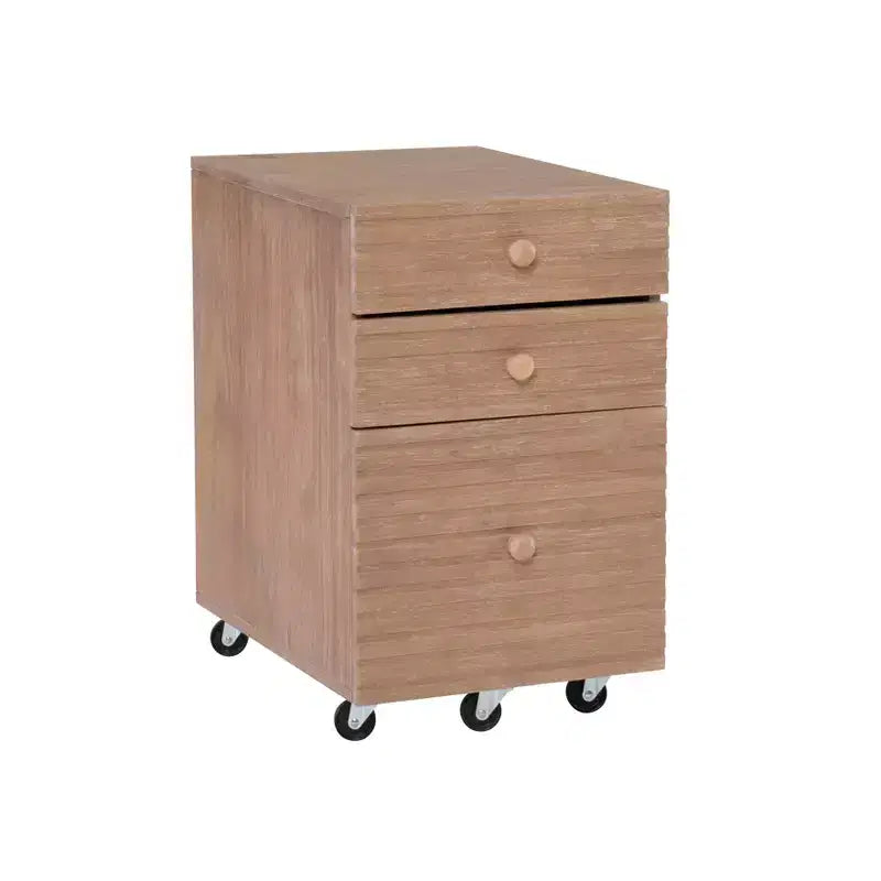 Mobiletto Archivio a 3 Cassetti con Rotelle Wedeln in Legno Finitura Naturale - Powell: Contenitore Mobile con Rotelle Bloccabili