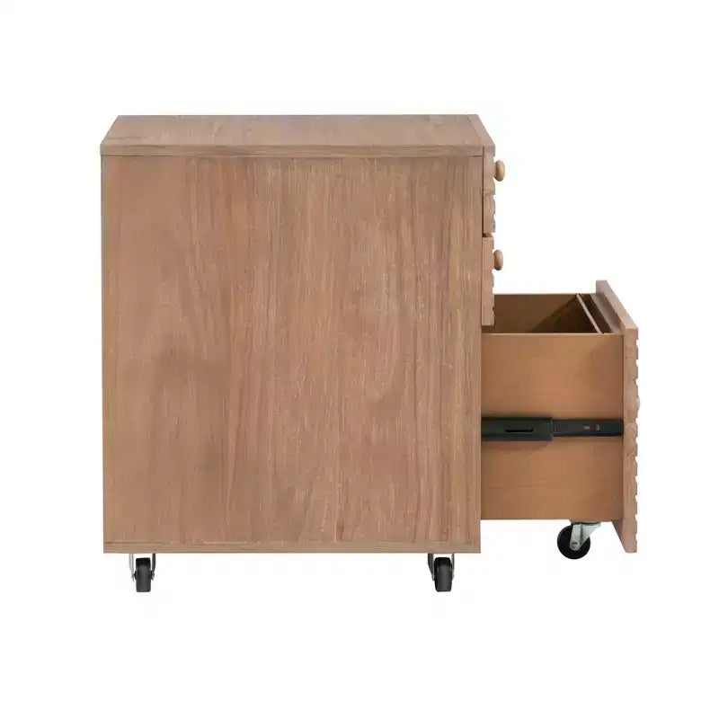 Mobiletto Archivio a 3 Cassetti con Rotelle Wedeln in Legno Finitura Naturale - Powell: Contenitore Mobile con Rotelle Bloccabili