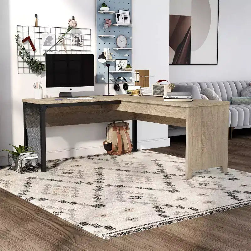 miBasics Scrivania ad L Spiritroam Industriale da 65" con Piano Sollevabile Quercia Naturale: Struttura in Ferro, Superficie in Truciolato