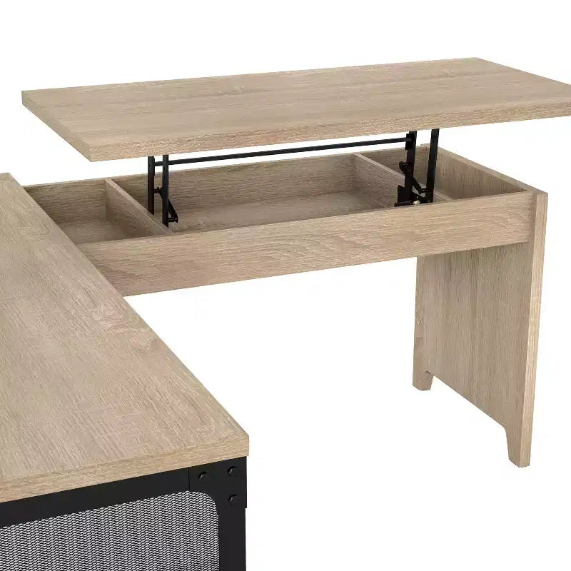 miBasics Scrivania ad L Spiritroam Industriale da 65" con Piano Sollevabile Quercia Naturale: Struttura in Ferro, Superficie in Truciolato