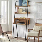 Lifestorey Scrivania Estanier con Scaffali Naturale/Nero: Stile Industriale, Finitura Impiallacciata, Struttura in Metallo, Vano a Giorno