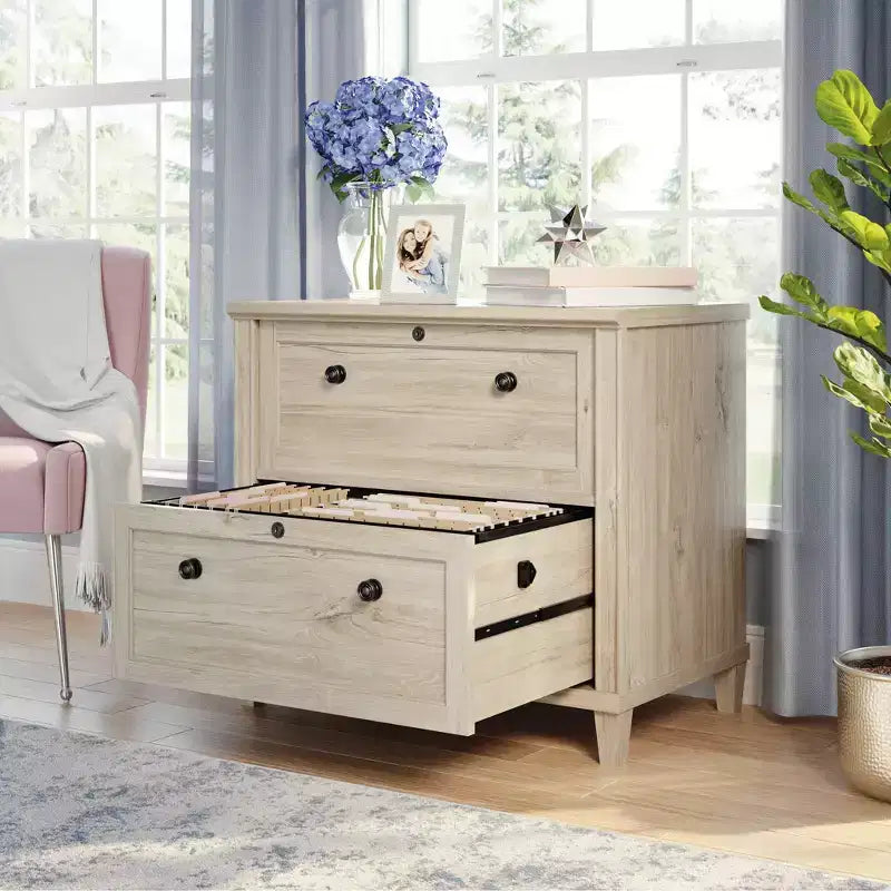 Sauder Cassettiera laterale a 2 cassetti Hammond Chalk Oak: Stile moderno, struttura in legno di gomma, pulire a macchia
