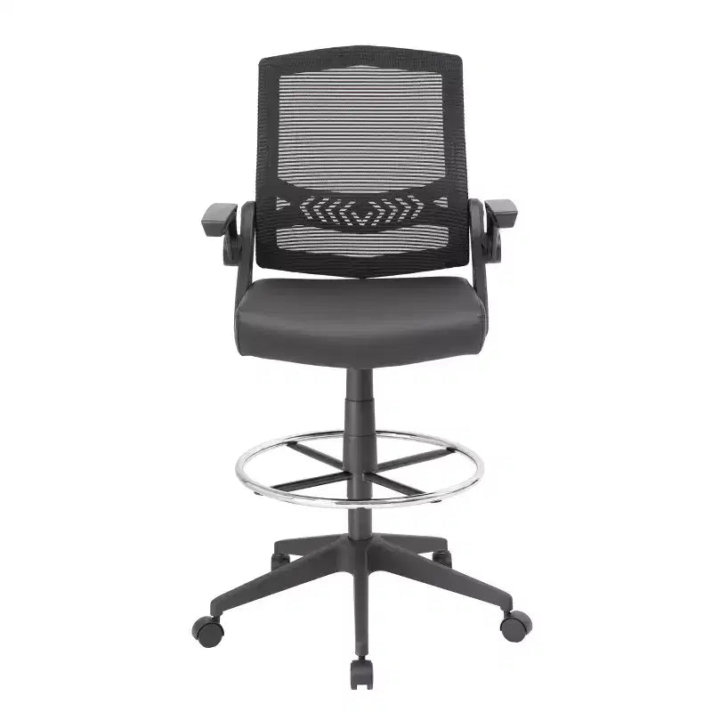Sgabello da disegno con braccioli ribaltabili in rete nera - Boss Office Products