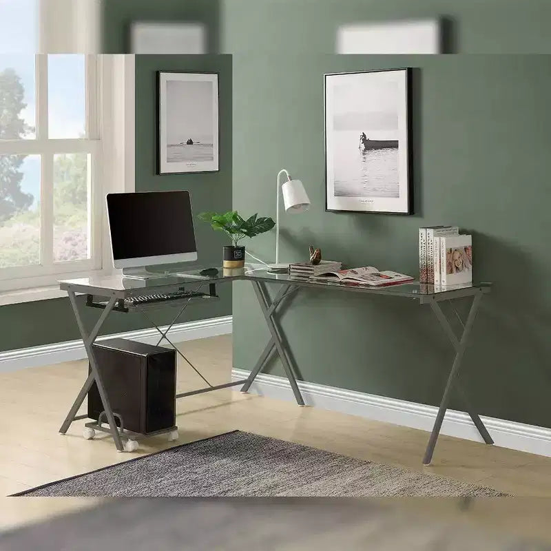 Scrivania Acme Furniture Demas in vetro trasparente/finitura argento