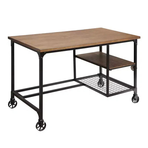 48" Reicher Industrial Computer Desk Antique Black - miBasics: Mobile Workstation with Open Shelf