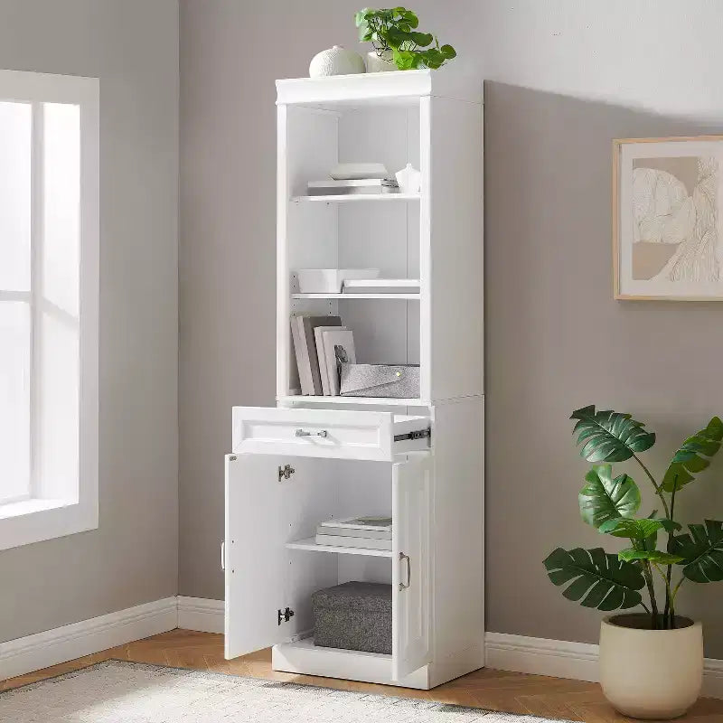 Crosley Libreria portaoggetti 78" Stanton bianca: Design tradizionale stile rustico, 5 ripiani regolabili, Mobiletto