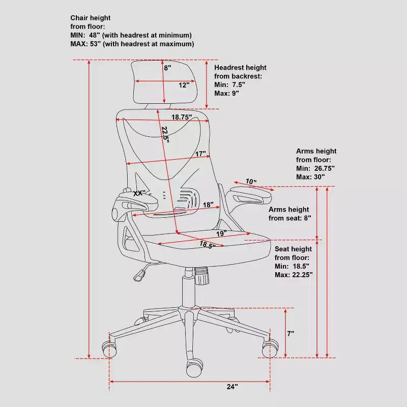 Sedia da ufficio ergonomica Techni Mobili Essential con poggiatesta e supporto lombare nera