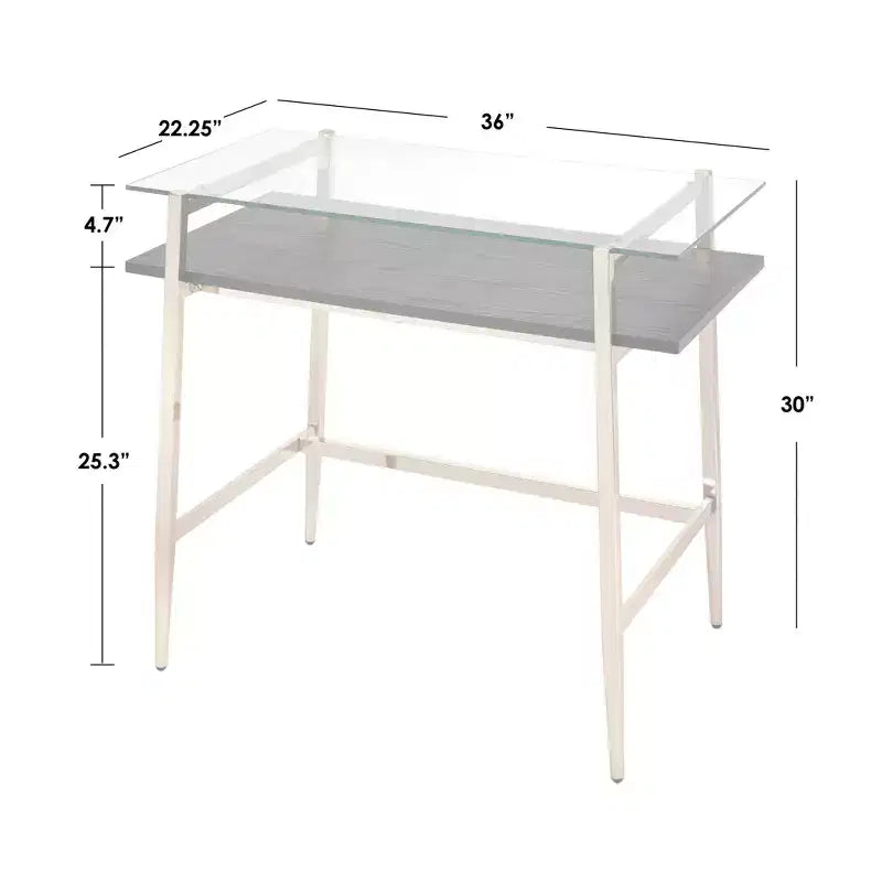 Lifestorey Scrivania Thayer in vetro stile metà secolo oro brillante: Eleganza moderna, struttura in metallo, ripiano aperto