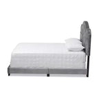 Letto imbottito in tessuto Queen Embla velluto grigio - Baxton Studio: design moderno capitonné, finitura lucida, imbottitura in schiuma, telaio in MDF