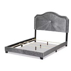 Letto imbottito in tessuto Queen Embla velluto grigio - Baxton Studio: design moderno capitonné, finitura lucida, imbottitura in schiuma, telaio in MDF