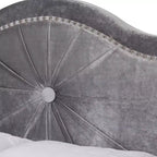 Letto imbottito in tessuto Queen Embla velluto grigio - Baxton Studio: design moderno capitonné, finitura lucida, imbottitura in schiuma, telaio in MDF