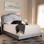 Letto imbottito in tessuto Queen Embla velluto grigio - Baxton Studio: design moderno capitonné, finitura lucida, imbottitura in schiuma, telaio in MDF
