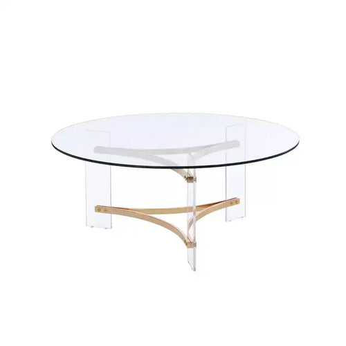 41" Sosi Coffee Table Gold Finish - Acme Furniture: Modern Round Tempered Glass Top, Storage Compartment, Powder-Coated Frame