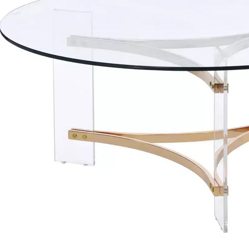 Table basse Sosi 41 po, finition or – Acme Furniture : Plateau rond moderne en verre trempé, compartiment de rangement, cadre thermolaqué
